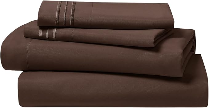 Clara Clark Bed Sheets, Premier 1800 Series 4 Piece Bed Sheet Set, Deep Pocket, Wrinkle, Fade, Stain Resistant, Luxury Soft Bedding Sheets & Pillowcases, Split King, Chocolate Brown