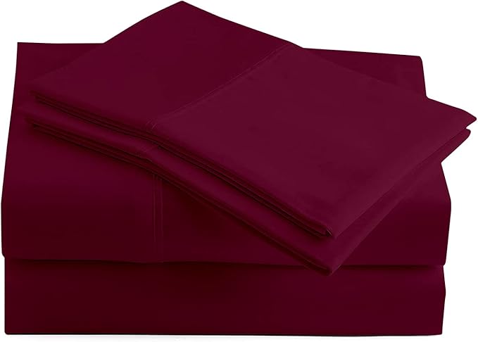 Queen 4 Pc Sheet Set 600 TC Egyptian Cotton Sheets Queen Size Cotton Sheets for Queen Size Bed Sateen Long Staple Deep Pockets Flat Fitted Pillow Case Better Than Percale Hotel Quality Burgundy