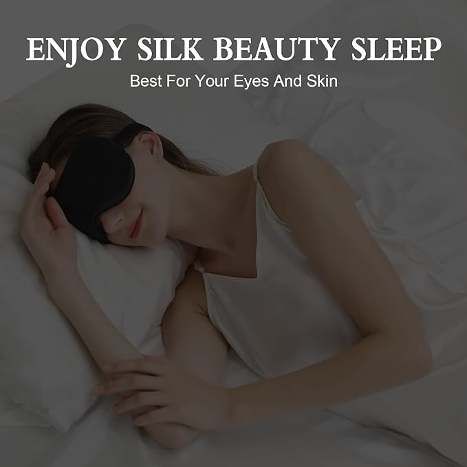 ZIMASILK Adjustable 22 Momme 100% Mulberry Silk Sleep Mask, 3D Contoured Cup Eye Mask for Sleeping, Super Soft Breathable Blindfold, Perfect Blocks Light for Sleeping. (Bluestone)