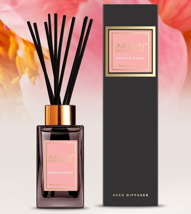 Areon Home Fragrance Luxury Perfume Reed Diffuser + 10 Rattan Reeds, Peony Blossom Scent, 150ml