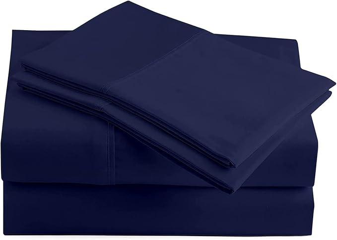 Queen 4 Pc Sheet Set 600 TC Egyptian Cotton Sheets Queen Size Cotton Sheets for Queen Size Bed Sateen Long Staple Deep Pockets Flat Fitted Pillow Case Better Than Percale Hotel Quality Navy Blue