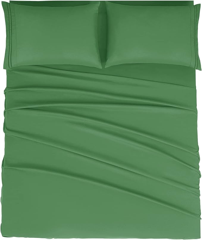 Mejoroom California King Size Sheet Set - Soft Microfiber Bed Sheets,Deep Pocket Fitted Sheet, Breathable, Wrinkle & Fade Resistant - 4 Piece (California King, Calla Green)
