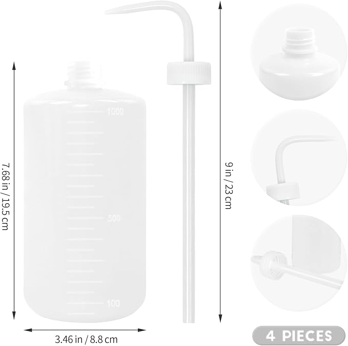 4 Packs Tattoo Wash Bottle Water Squirt Squeeze Diffuser Bottles (White, 1000ml)