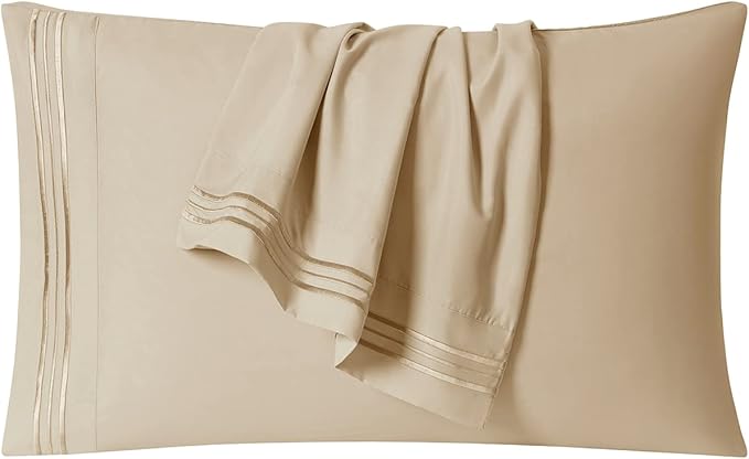 Clara Clark Bed Sheets, Premier 1800 Series 4 Piece Bed Sheet Set, Deep Pocket, Wrinkle, Fade, Stain Resistant, Luxury Soft Bedding Sheets & Pillowcases, California King, Beige Cream
