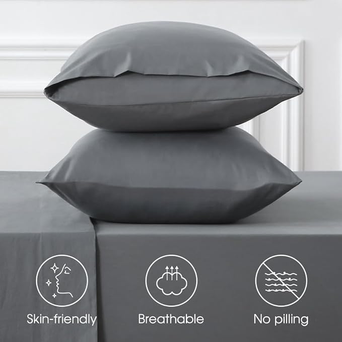 HYPREST Extra Deep Pocket Cal King Sheet Sets Fits 18"-24" in Deep Mattress -100% Cotton California King Sheet Set, Grey Hotel Luxury Soft Wrinkle Free Cooling Sheet Sets Deep Pocket