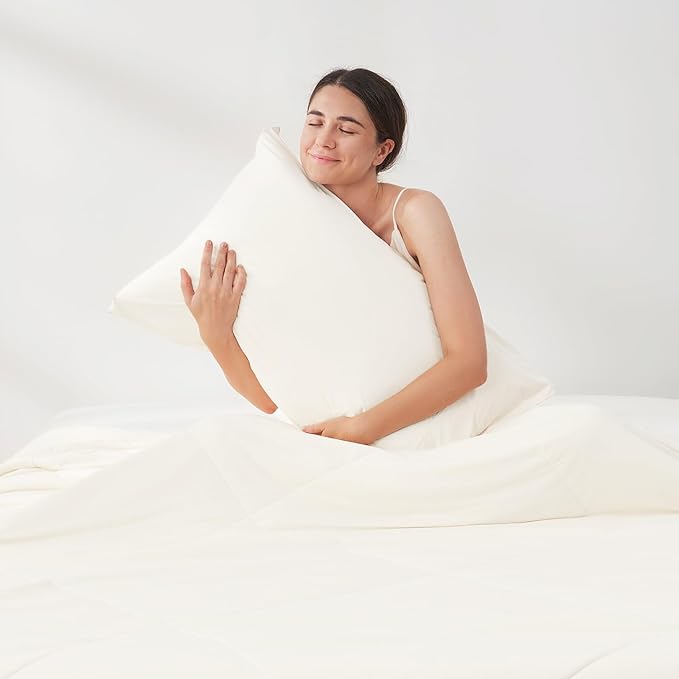 Cozy Bliss Cooling Pillow Cases for Hot Sleepers, Q-Max>0.45, Standard Size Set of 2, Soft & Silky Pillow Covers with Envelope Closure,Gift, Off White, 20x26 Inches