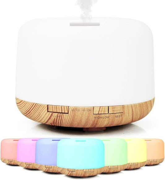 500ml Essential Oil Diffuser with Remote Control, Premium Ultrasonic Aromatherapy Diffusers Scent Humidifier Vaporizer Auto-Off Timer for Large Room Home, Yellow (Light Woodgrain)
