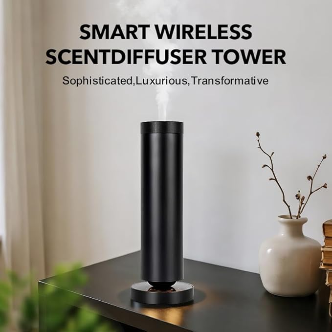 Waterless Diffuser, Cold Air Scent Diffuser with Night Light, Waterless Essential Oil Diffuser for Homes, Offices, Hotels - Covers 1000 Sq Ft - Black- Remote Control (Fragrance Not Included)