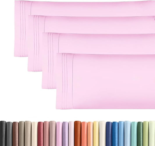 Body Pillowcases Set of 4-20x54 Long Body Pillow Case - Soft Body Pillow Cover for Sleeping & Side Sleepers - Comfy, Breathable & Fade Free - Machine Washable w/Envelope Enclosure - (Light Pink)