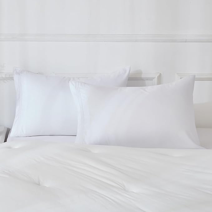 YIYEA Pillow Cases Queen Size Set of 4, Ultra Soft 1800TC Hotel Quality Double Brushed Microfiber Embroidered Pillowcases and Floral Pillow Covers, Envelope Closure, Fade Resistant (20"x30")