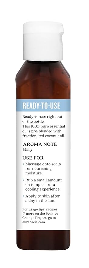 Aura Cacia Ready-to-Use Peppermint Essential Oil in Fractionated Coconut Oil | GC/MS Tested for Purity | 4 fl. oz.