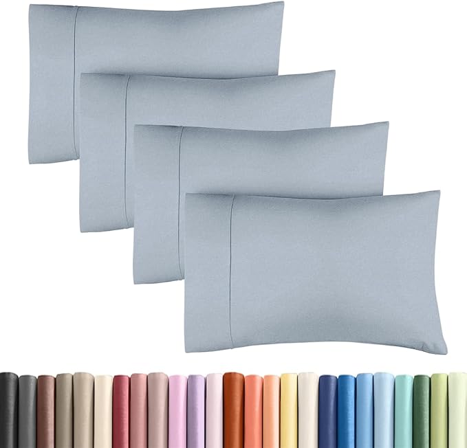 King Standard Pillow Cases Set of 4 - Soft Hotel Quality Pillowcase Covers - Comfy Bedding for Women, Men, Kids & Teens - Machine Washable Pillow Protectors - 4 Piece - King Standard Heathered Blue