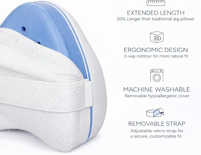 Contour Legacy Leg & Knee Foam Support Pillow for Side Sleepers Soothing Relief for Back, Hips, Knees, Joints, Nerves & Muscles - Includes Removable 18" Strap