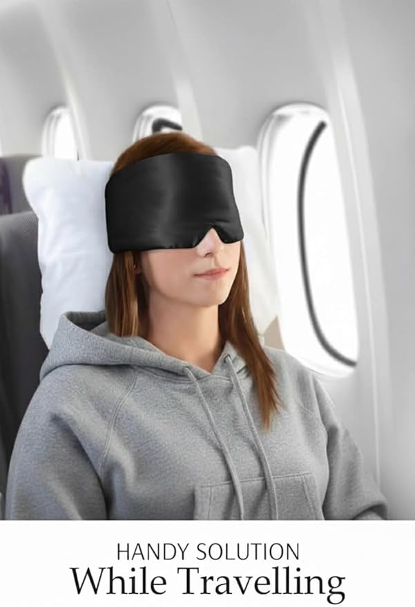 Silk Sleep Mask by The Sakoon Shop, 100% Silk, Weighted, Blackout Eye Mask with Adjustable Velcro Band, Wide Band Design, No Presure on Ears or Face (Black)