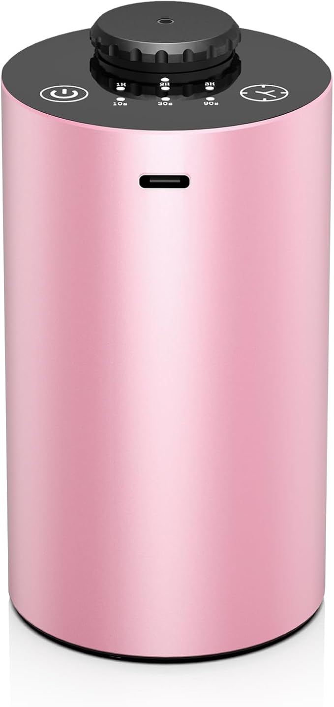 Waterless Essential Oil Diffuser, 7 Colors LED Light, Battery Powered Mini Scent Air Machine, Aromatherapy Mist Diffuser for Home Room Car Office，Black Aluminum Alloy (pink2)