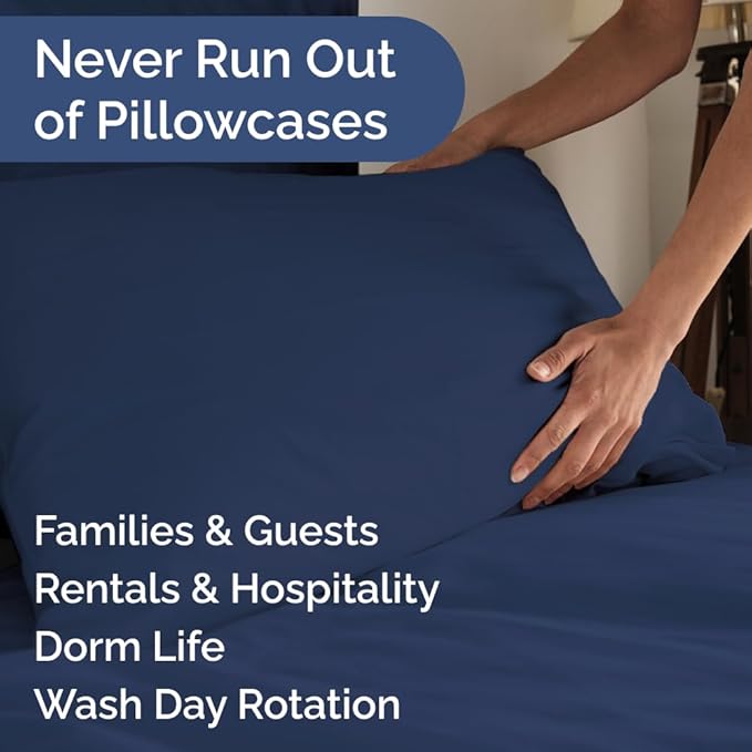 Standard Pillow Cases Set of 10 - Ultra Soft Hotel Quality Pillowcase Covers - Comfy, Cozy & Wrinkle Free - Shrink, Stain & Fade Resistant - Machine Washable Pillow Protectors - 10 Pcs Set - Navy Blue