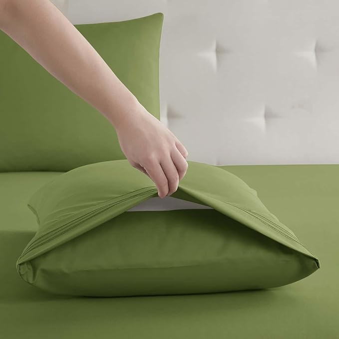 Clara Clark Queen Sheets, 6 Piece Set - Hotel Luxury Sheets for Queen Size Bed, Super Soft Bedding Set, Calla Green