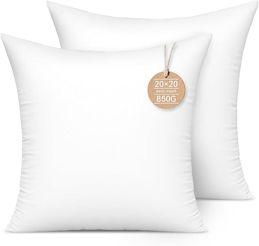20x20 Inch Decorative Throw Pillow Inserts (Set of 2) Synthetic Down Alternative Fill - Fluffy Durable Forms for Sofa, Bed & Accent Chairs