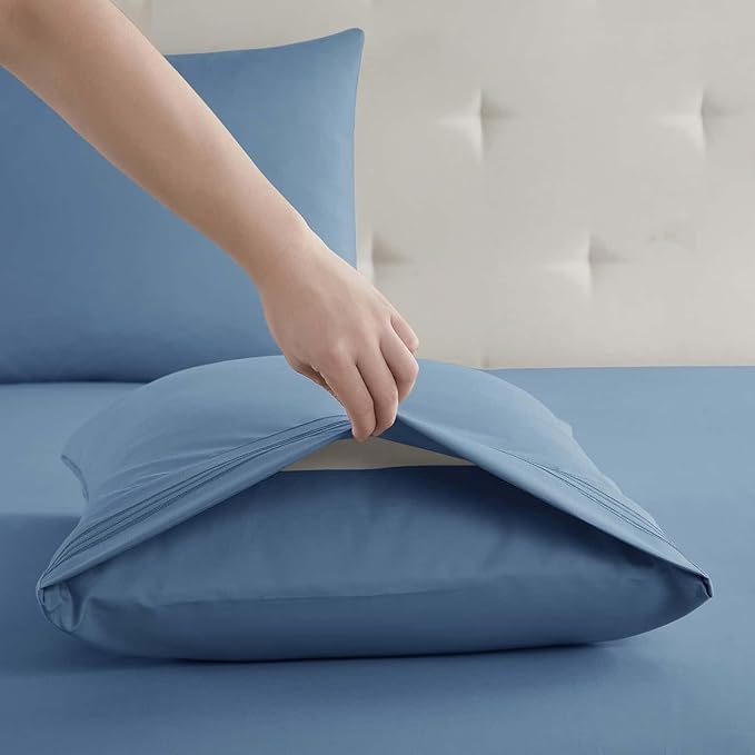 Clara Clark Twin Sheets, 5 Piece Set - Hotel Luxury Sheets for Twin Size Bed, Super Soft Bedding Set, Twin Size, Blue Heaven