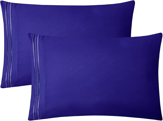 Clara Clark Bed Sheets, Premier 1800 Series 4 Piece Bed Sheet Set, Deep Pocket, Wrinkle, Fade, Stain Resistant, Luxury Soft Bedding Sheets & Pillowcases, Split King, Royal Blue