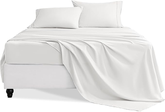 King Size Sheets Set, 4 Pieces Hotel Luxury Soft Microfiber Bed Sheets Set, Up to 16" Deep Pockets, Oeko-Tex Sheets with Elastic, Breathable, Wrinkle Free(White,King)