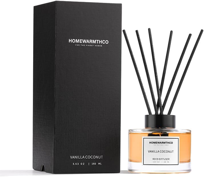 Vanilla Coconut & Citrus Reed Diffuser Set-Luxury Fragrance Reed Diffusers for Home, Office, Bathroom, Kitchen and Home Decor - Long-Lasting Scent with Non-Toxic Oils (5.63 oz 160ml)