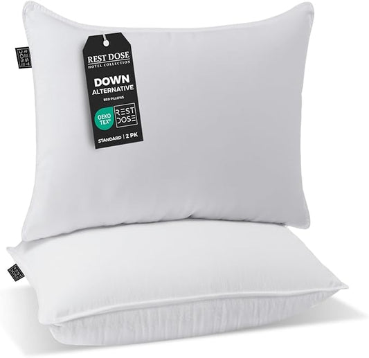 Bed Pillows for Sleeping, Set of 2 – Cooling, Hotel Quality with Soft Down Alternative Fill for Back, Stomach & Side Sleepers | White 100% Cotton King