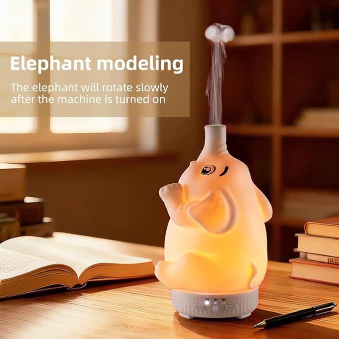 Morbou Rotating Elephant Diffuser with Color Gradient Light, Ultrasonic Silent Essential Oil Diffuser for Home Bedroom and Office, Cute Decorative Humidifier with Remote Control