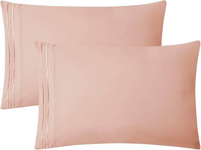 Clara Clark Bed Sheets, Premier 1800 Series 4 Piece Bed Sheet Set, Deep Pocket, Wrinkle, Fade, Stain Resistant, Luxury Soft Bedding Sheets & Pillowcases, Split King, Peach