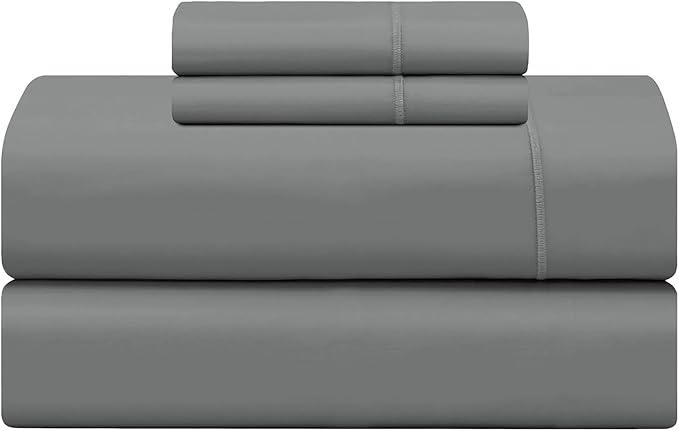 Feather & Stitch 500 TC Queen Size 4pc Damask Bed Sheet Set, 100% Soft Cotton Breathable Bedsheets, 18" Deep Pockets Sateen Weave Solid Bedding Mattress Resort Hotel Luxury Decor - (Ash Grey)