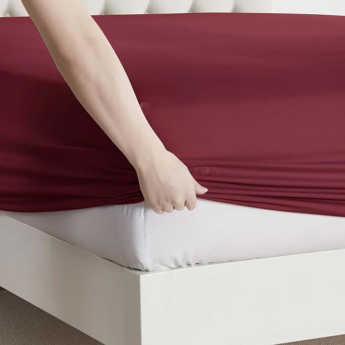 Clara Clark Twin XL Sheets, 5 Piece Set - Hotel Luxury Bed Sheets, Super Soft Bedding Set, Twin XL Size, Burgundy Red