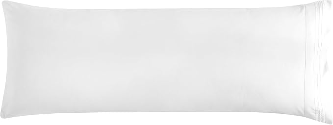 Mocassi 1-Piece Premium Body Pillowcase 1800 Series Hotel Quality Microfiber - Soft and Breathable with 3-Line Embroidery Wrinkle and Stain Resistant, Easy Care, 21" x 54", White