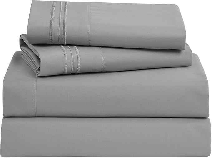 Clara Clark Bed Sheets, Premier 1800 Series Bed Sheet Set, Deep Pocket, Wrinkle, Fade, Stain Resistant, Luxury Soft Bedding Sheets & Pillowcases, California King, Frost Grey