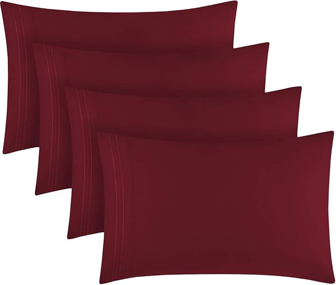 Mellanni Pillow Cases Set - 4 PC Iconic Collection Pillowcases - Hotel Luxury, Extra Soft, Cooling Pillow Covers - Wrinkle, Fade, Stain Resistant (Standard/Queen 20"x30", Brick Red)