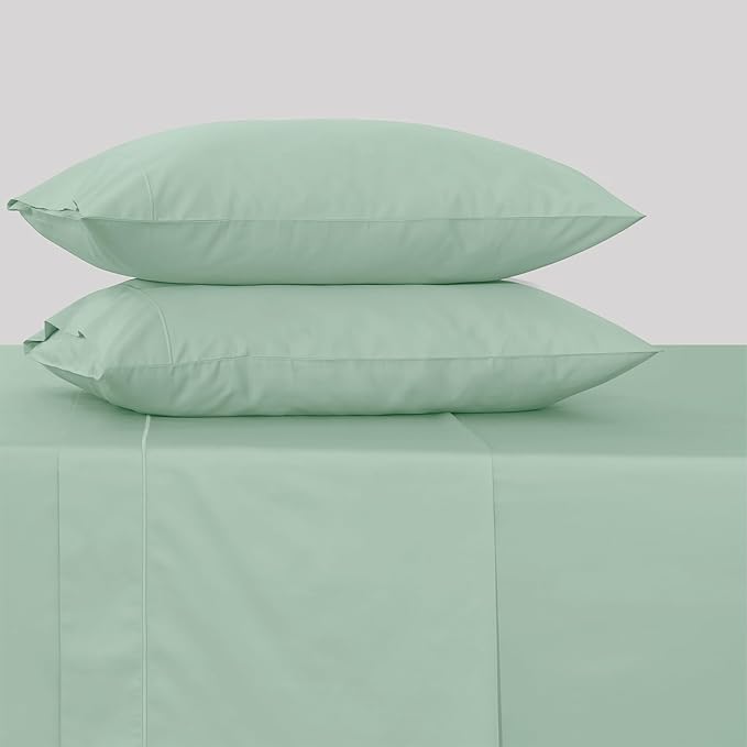 Feather & Stitch 500 TC Twin Size 3pc Damask Bed Sheet Set, 100% Soft Cotton Breathable Bedsheets, 18" Deep Pockets Sateen Weave Striped Bedding Mattress Resort Hotel Luxury Decor - (Soft Sage)