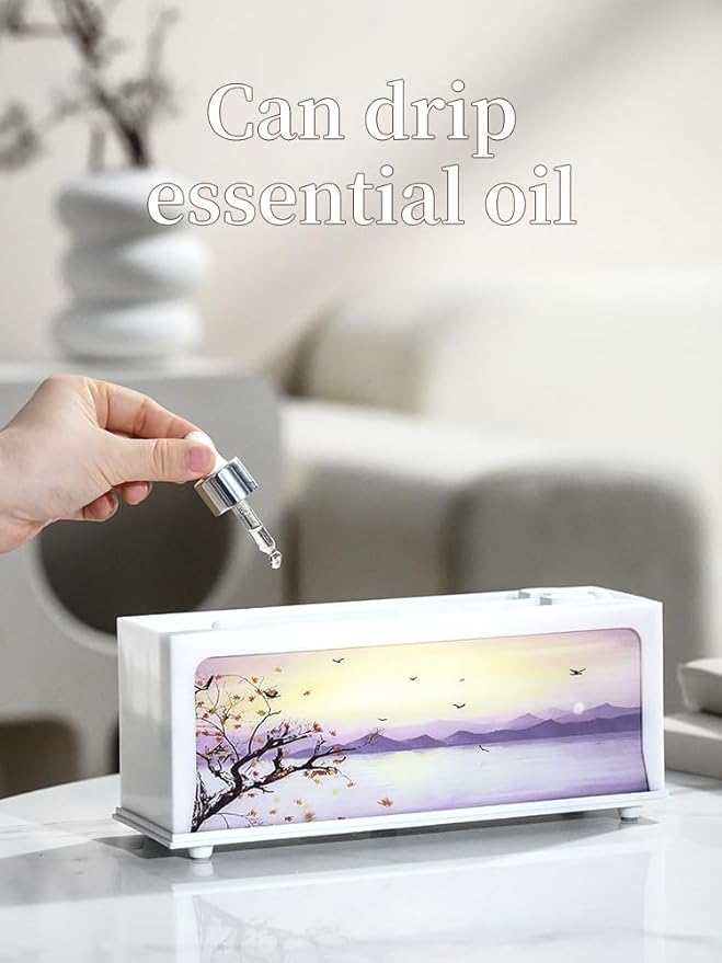 Essential Oil Diffusers Ultrasonic Fireplace Flame Aromatherapy Diffuser, Auto Shut-Off, Timer Setting, 7 Colors LED Lights Changing for Home, Office, Spa 200ml (White)