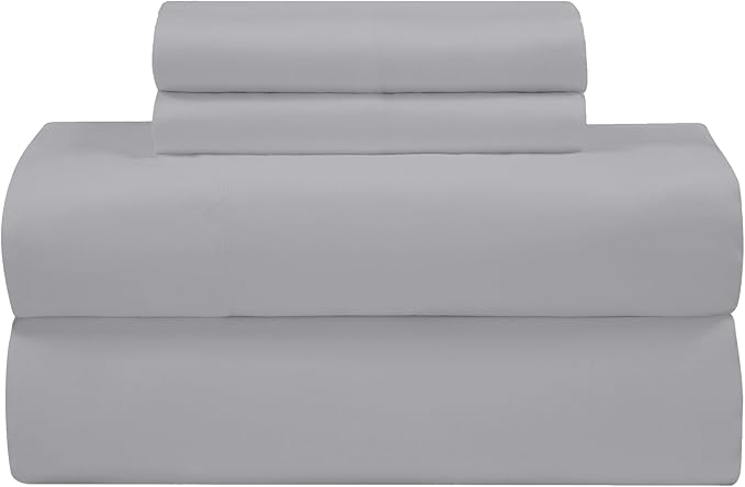ROYALE LINENS 300 Thread Count Cotton Sateen Sheet Set - 4 Piece Twin XL Bed Sheets - 1 Fitted, 1 Flat & 2 Pillow Cases - Soft Cool & Crisp Sheet Set (Twin XL, Microchip)