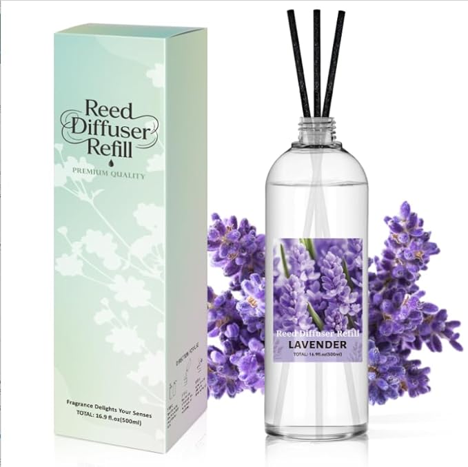 SCENTORINI Reed Diffuser Oil Refill, 16.9oz Natural Lavender Scented Essential Oil with 6 Sticks, Long Lasting Home Fragrance for Large Space, Bathroom, Spa Room Aromatherapy, Hotel & Office Decor