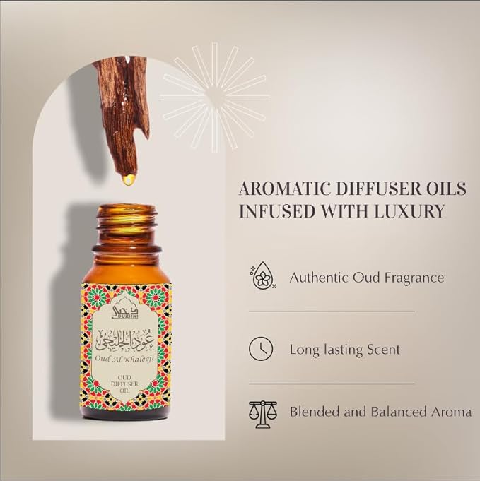 Oud Diffuser Oil, Oud Al Khaleeji by Dukhni | 3 x 10ml Arabic Oil for Diffuser & humidifier | 100% Pure Halal, Oudh Essential Oil Blend | Relax with Home Aromatherapy