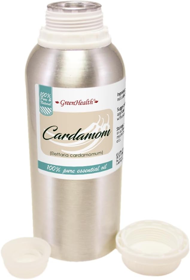Cardamom Essential Oil – 8 fl oz (237 ml) Aluminum Bottle w/Plug Cap – 100% Pure & Natural Essential Oil – GreenHealth