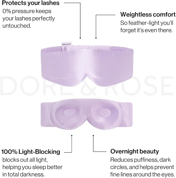 Dore & Rose — Mulberry Silk Sleep Mask for Women & Men, 3D Contour Blackout with cups, Pure Silk Eye Masks for Sleep, Travel Night - Eye Cover, Sleeping Mask, Sleepmask, Eyemask, Pods, Lash Extensions