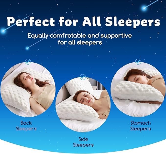 KUCEY Cooling Side Sleeper Pillow for Neck and Shoulder Pain, Luxury Shredded Memory Foam Curved Bed Pillows for Sleeping Set of 1- Adjustable King Size- Washable Cover Crescent White