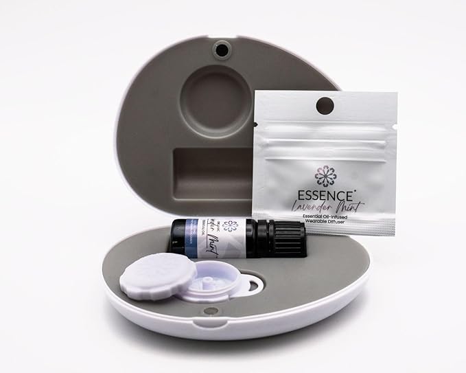 Essence Pearl Travel Case | Lavender Mint Essential Oil | Aromatherapy Nasal Diffuser & Essential Oil Carrying Case | Lavender & Peppermint Oil Blend | Travel-Friendly Kit | White Pod