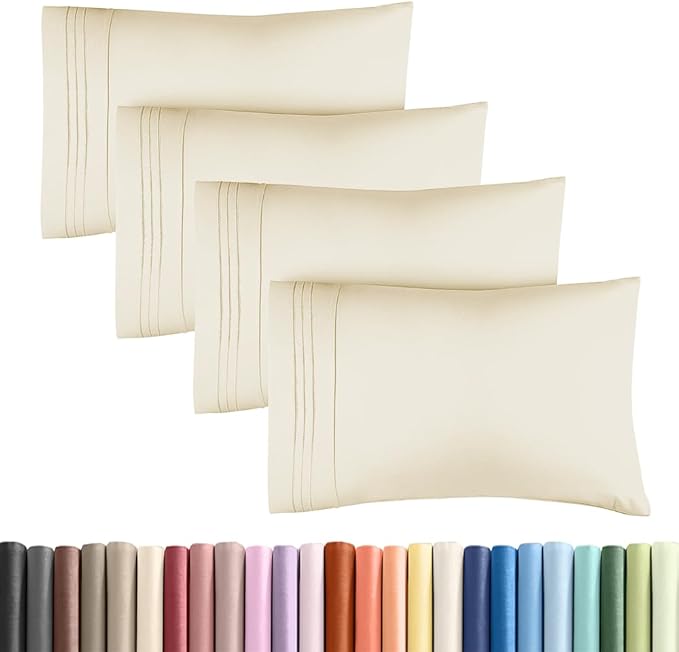 Standard Pillow Cases Set of 4 - Ultra Soft Hotel Quality Pillowcase Covers - Comfy Bedding for Women, Men, Kids & Teens - Machine Washable Pillow Protectors - 4 Piece Set - Standard Size Off White