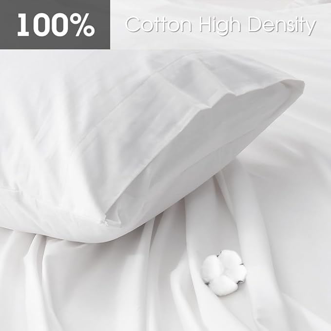 HYPREST Extra Deep Pocket Queen Sheet Set - 100% Cotton, White Hotel Luxury Soft Wrinkle Free Cooling Sheets for Queen Bed Deep Pocket