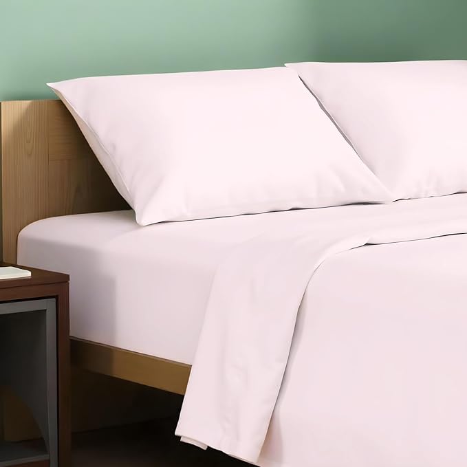 TEXAS LINEN CO. 100% Organic Cotton Sheets Twin Size - 3 PC Organic Cotton Twin Size Percale Weave Sheet Set, Soft, Cooling, Crisp & Breathable, 16" Deep Pocket Hotel Quality Bedding Set - Blush