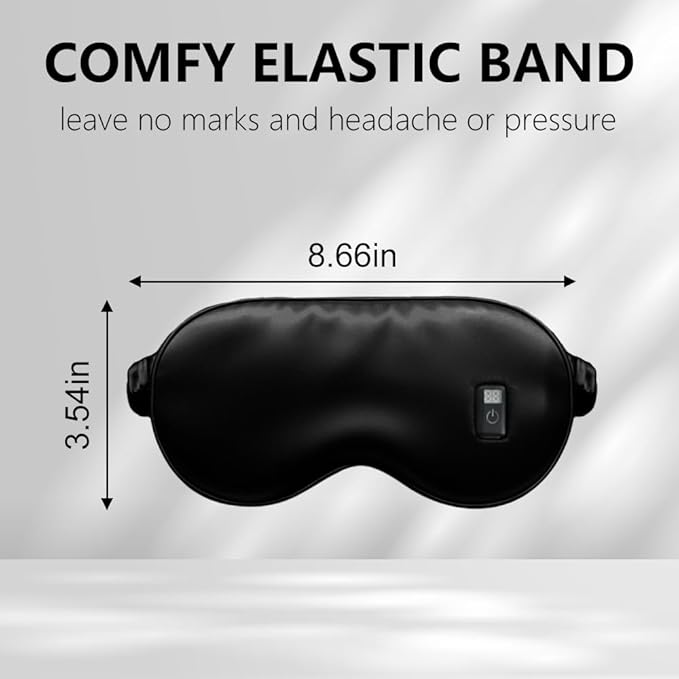 Rechargeable Heated Eye Mask for Sleeping - Soft 100% Mulberry Silk Sleep Mask for Women & Men, Portable Electric Heat Therapy for Dry Eyes, Headache, Puffy Eyes (Charcoal Black)