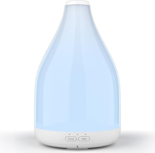 300ML Essential Oil Diffuser, Quiet Aromatherapy Diffuser Mist Humidifier with 7 Colors Light, Auto-Off, 1H/3H/6H Timer, Ultrasonic Room Scent Diffuser for Home, Office, White (No Remote)
