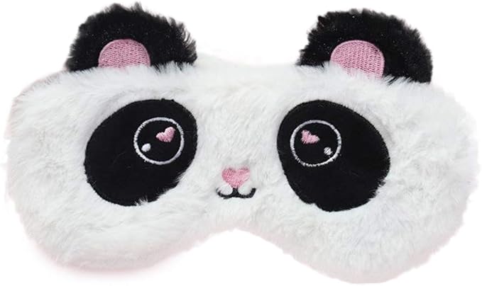 Cute Panda Sleeping Mask, Soft Fluffy Plush Blindfold Funny Novelty Animal Sleep Mask Eye Cover Eyeshade for Kids Girls Boys Women Men Night Nap Travel Meditation (Black & White, Panda)