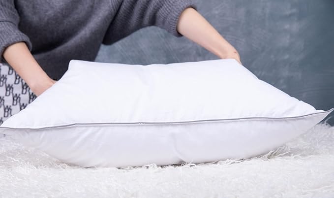 Goose Feather Down Bed Pillow for Sleeping 2 Pack,100% Cotton Cover Medium Firm Queen Size Set of 2 Gussted White